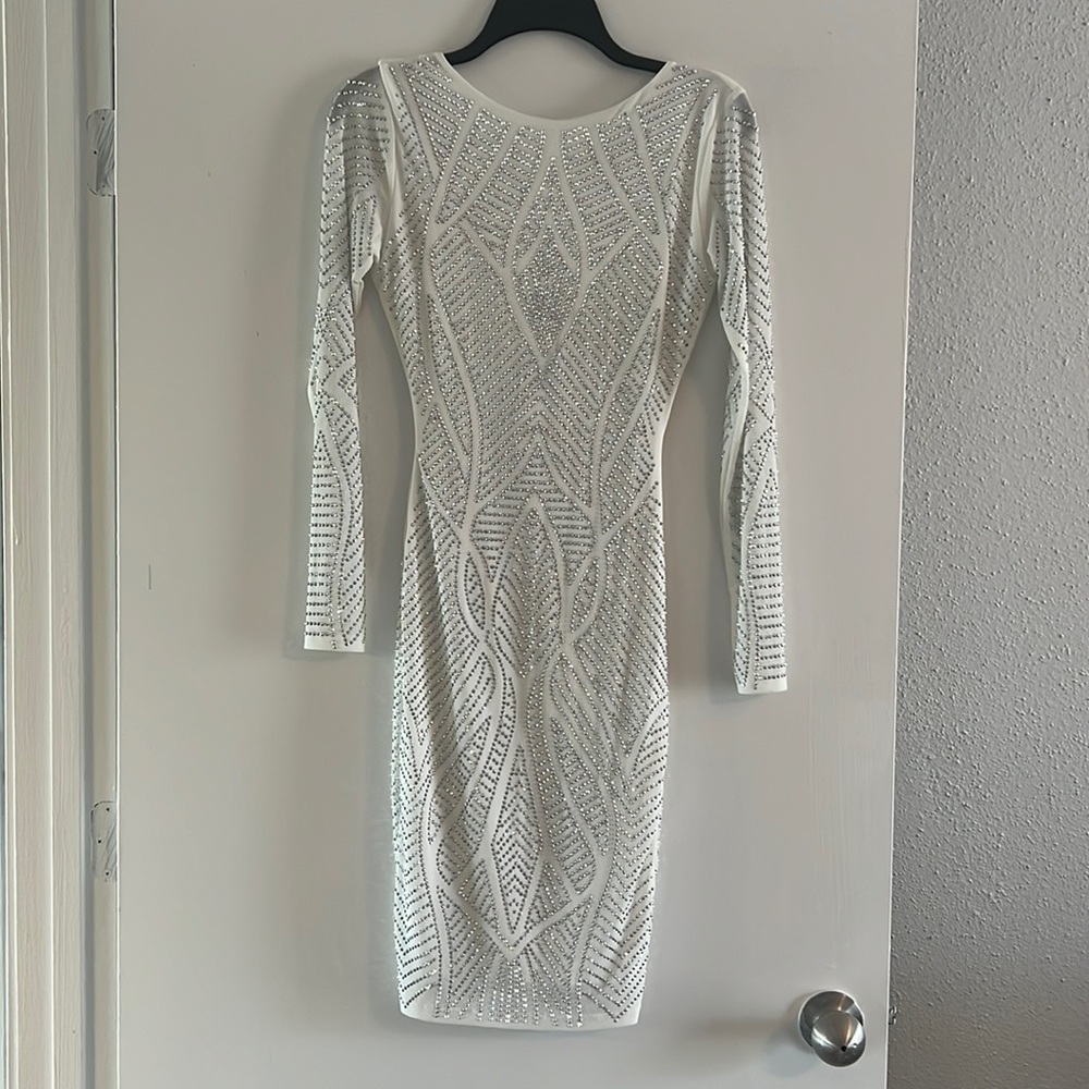 Silver Beaded Long Sleeve Dress